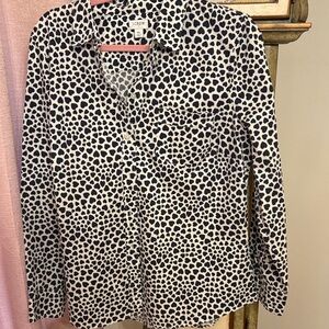 J Crew  Black and White heart Print Shirt